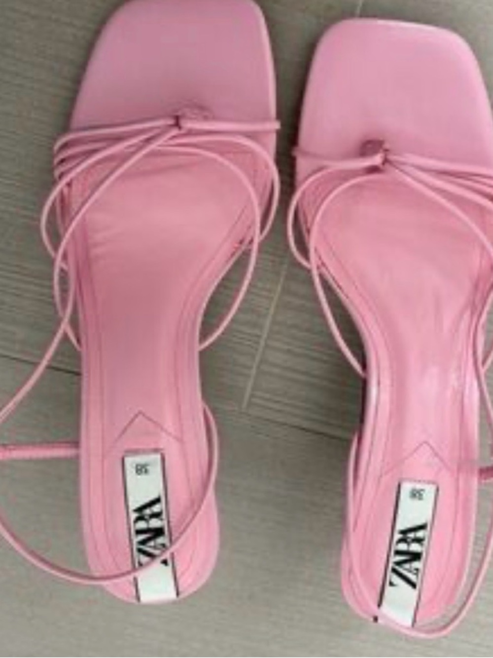 ZARA Pink Strappy Kitten Heel Sandals Size 40 | Square Toe Minimal Heels Barbie - Picture 3 of 4